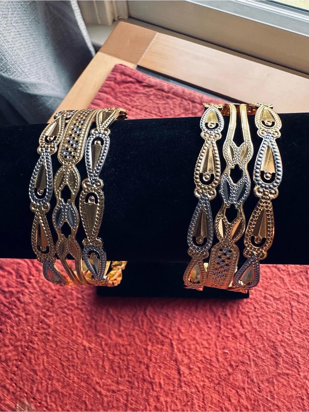 Gold Two-Tone Linked Bangle Bracelets - set of six size 2.6/2.8